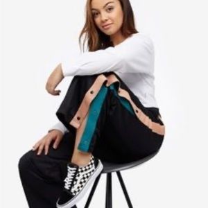 ⛔️ S O L D ⛔️VANS M  Black Teal Cali Native Breakaway Snap Wide Leg Track Pants.